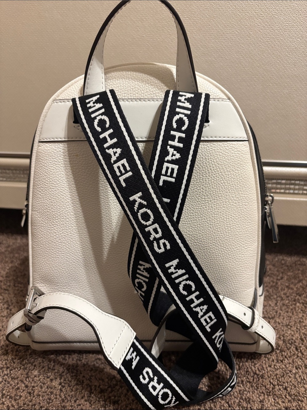 Michael Kors White Backpack with Black Logo Stripe - Picture 2 of 5